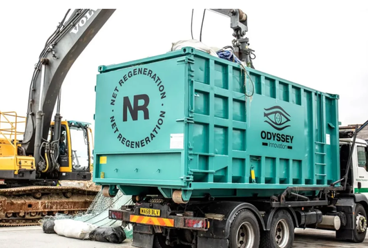 Fishing gear and nets collected from UK harbours by Odyssey Innovation for recycling through the Net Regeneration Scheme