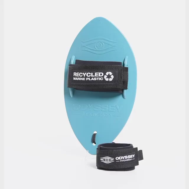 Surfing Handplane. Eco-conscious. Recycled Materials. Comfortable. Lightweight and compact for easy transport. Available in Mint Green, Black, and Aqua.